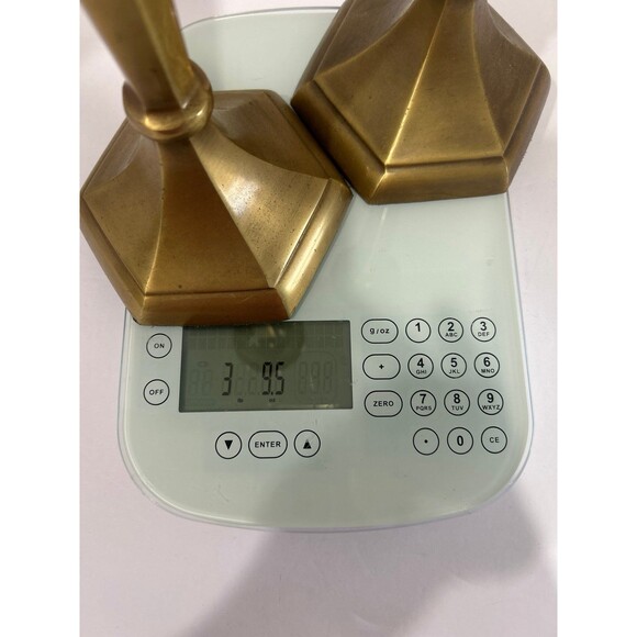 Vintage Brass Candlesticks Holder Featuring Six Sided Hexagonal Base Design - Picture 11 of 12